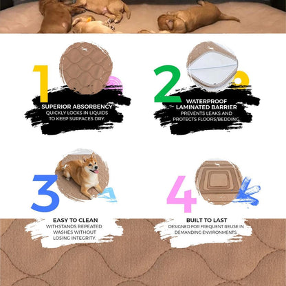 Reusable Dog Pee Pads - Dogs Waterproof Training Pads - Washable & Sanitary - Rounded Corners - Laminated, Lightweight, Durable - Pet Essentials Puppy Training, Whelping - 60" X 60"