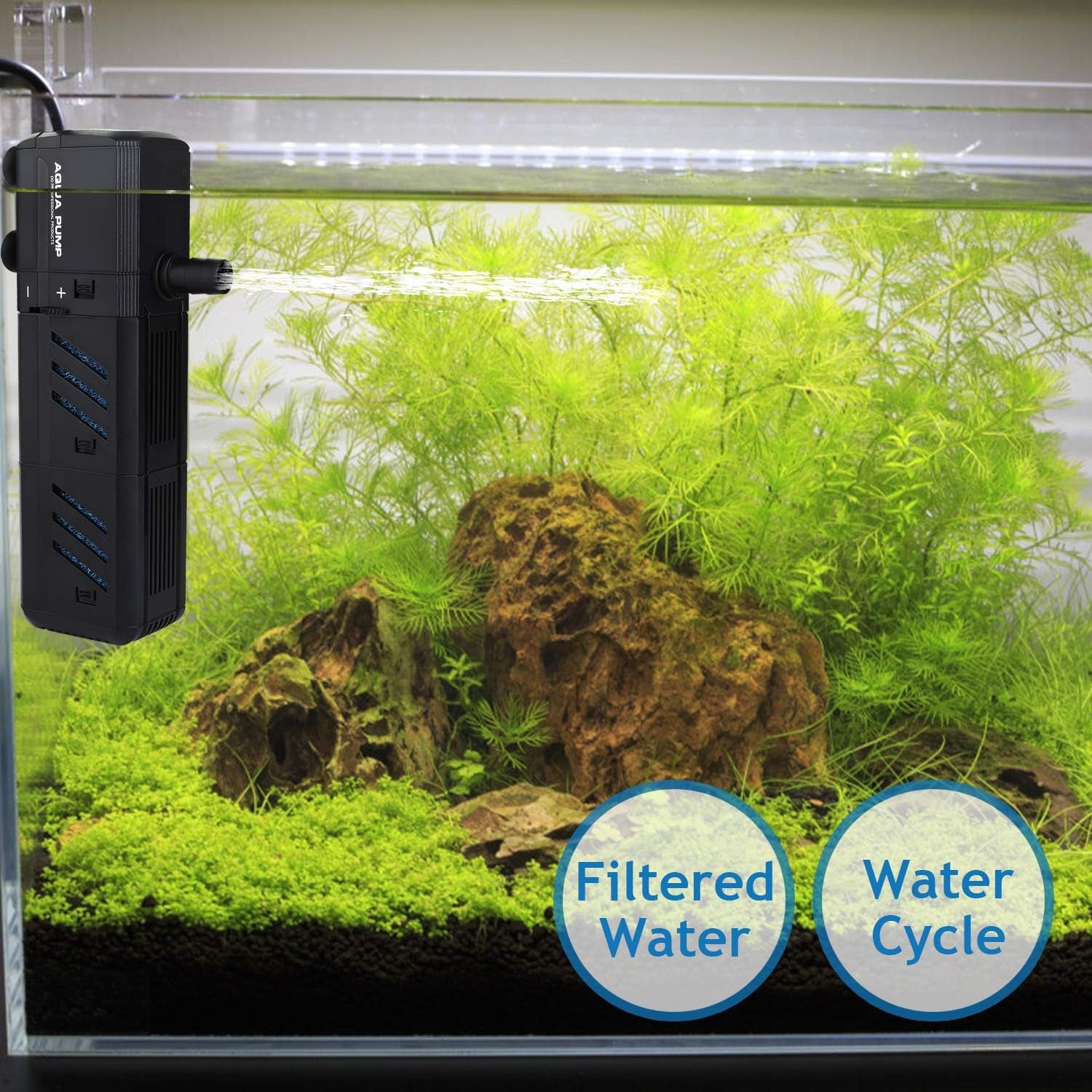 Submersible Aquarium Internal Filter 12W, Adjustable Fish Tank Filter with 320 GPH Water Pump for 50-150 Gallon Fish Tank