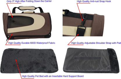 Deluxe Soft Pet Carrier (3 Year Warranty, Airline Approved), Multiple Sizes and Colors Available (18" L X 10" W X 11" H, Brown+Beige)