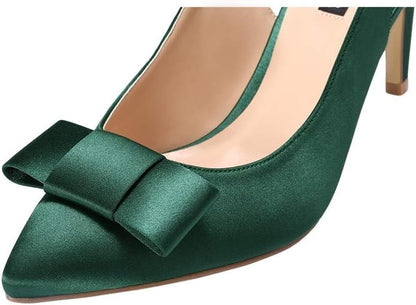 Pointy Toe Pumps Mid Heels Wedding Evening Party Prom Slingback Satin Shoes