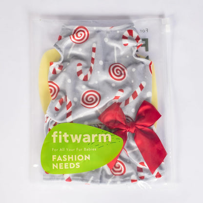 Christmas Candy Canes Dog Dress, Cute Dog Christmas Outfit, Doggy Clothes for Small Dogs Girl, Pet Apparel, Silver, Red, White, Large