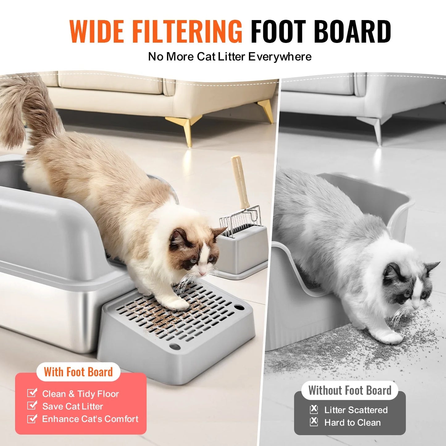 VEVOR 6 in Deep Cat Litter Box Odor-Free Litter Box with Filtering Foot Board