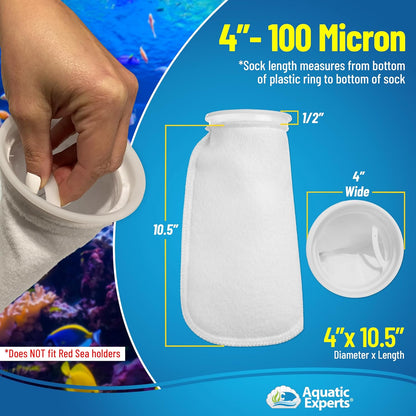 4 Inch Ring 100 Micron Felt Filter Sock - Filter Socks for Saltwater Aquarium, Sump Filter Sock, Freshwater Aquarium Socks, Reef Filter Sock (4"X10.5", 2 Pack)