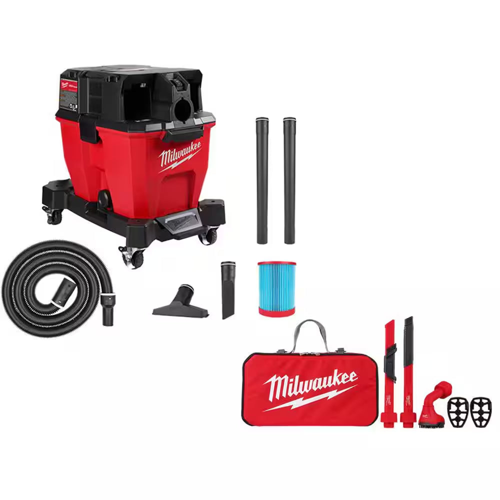M18 FUEL 9 Gal. Cordless Dual-Battery Wet/Dry Shop Vacuum with AIR-TIP 1-1/4 In. - 2-1/2 In. (4- Piece) Automotive Kit