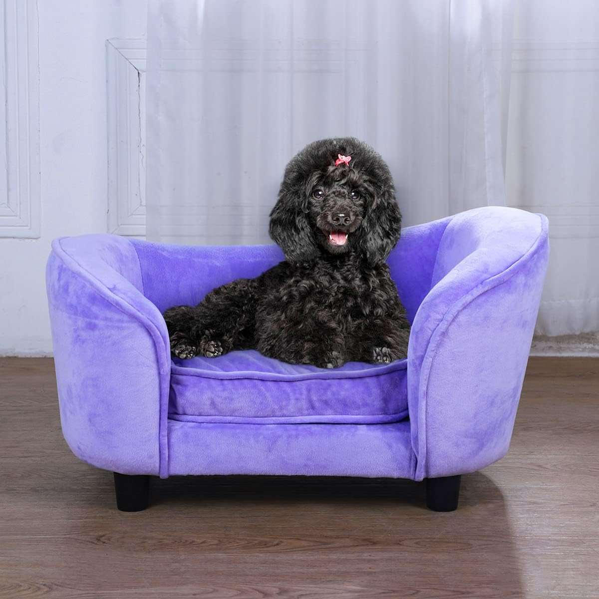 Pet Bed Sofa, Velvet Couch with Removeable Washable Cushion for Small Dog Cat (Purple)