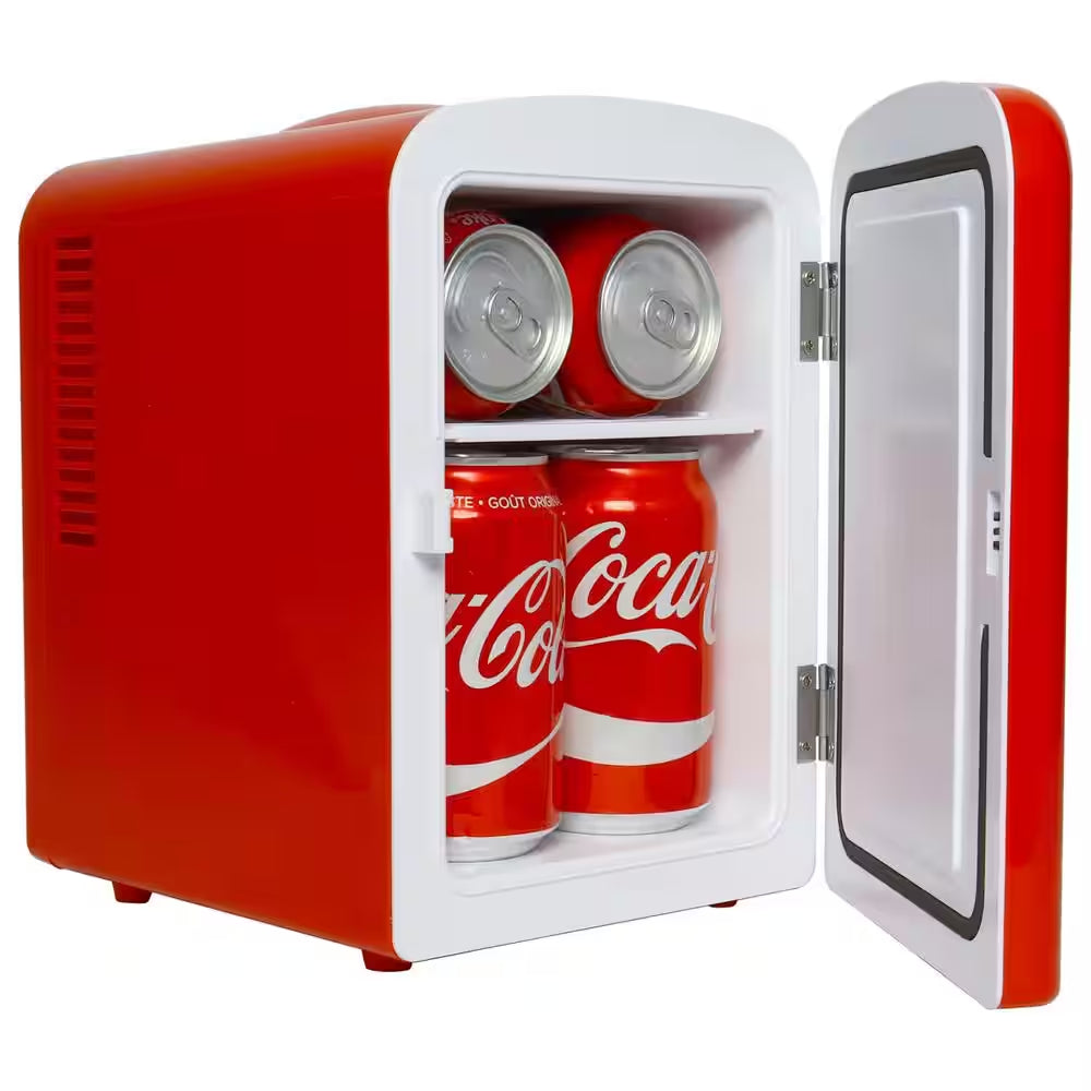 Polar Bear4L Cooler/Warmer With12V DC and 110V AC Cords, 6 Can Portable Mini Fridge, Red