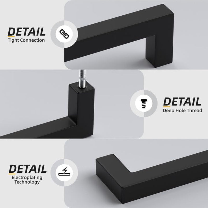 10 Pack Black Square Bar Cabinet Pull Drawer Handle Stainless Steel Modern Hardware for Kitchen and Bathroom Cabinets Cupboard,Center to Center 10In(256Mm) Black Drawer Pulls