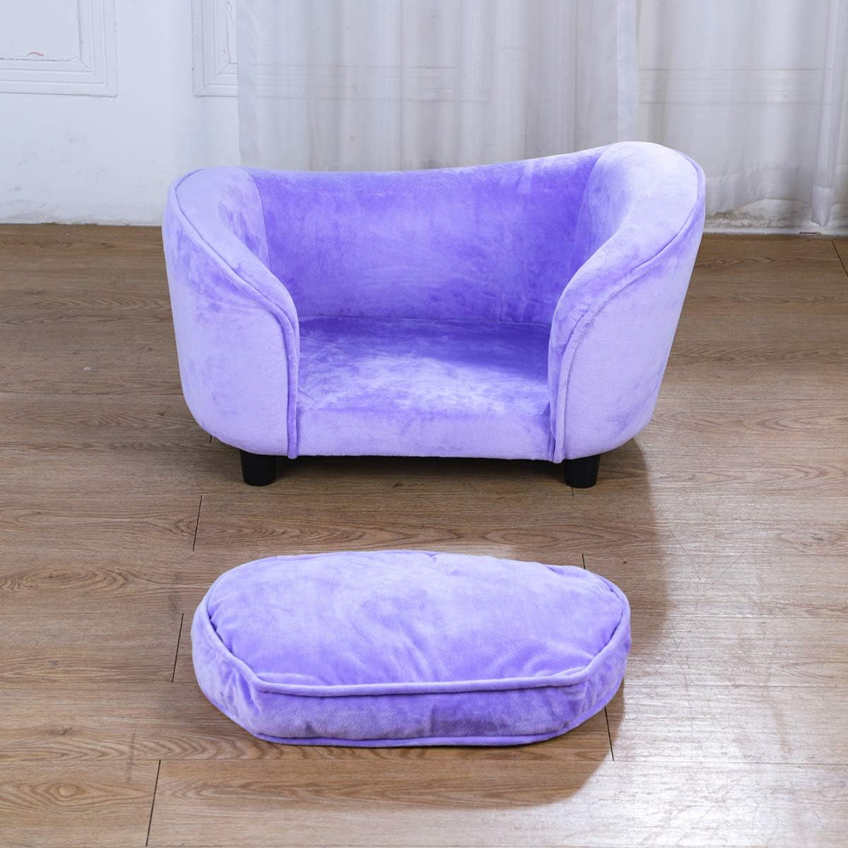Pet Bed Sofa, Velvet Couch with Removeable Washable Cushion for Small Dog Cat (Purple)