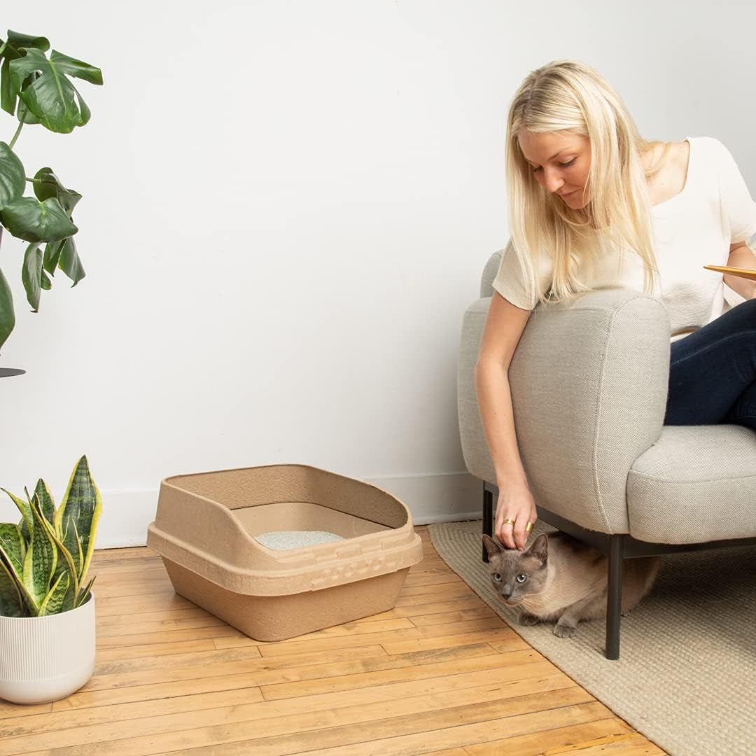 (Set of 1 Litter Box & 5 Sifting Liners) Sustainable, Clean, Sifting, Disposable Cat Litter Box Kit - Large, 6-Set Kit