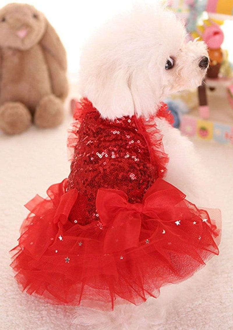 Fashion Sweet Puppy Dog Blingbling Princess Skirt Pet Dog Lace Cake Camisole Tutu Dress Red X-Small