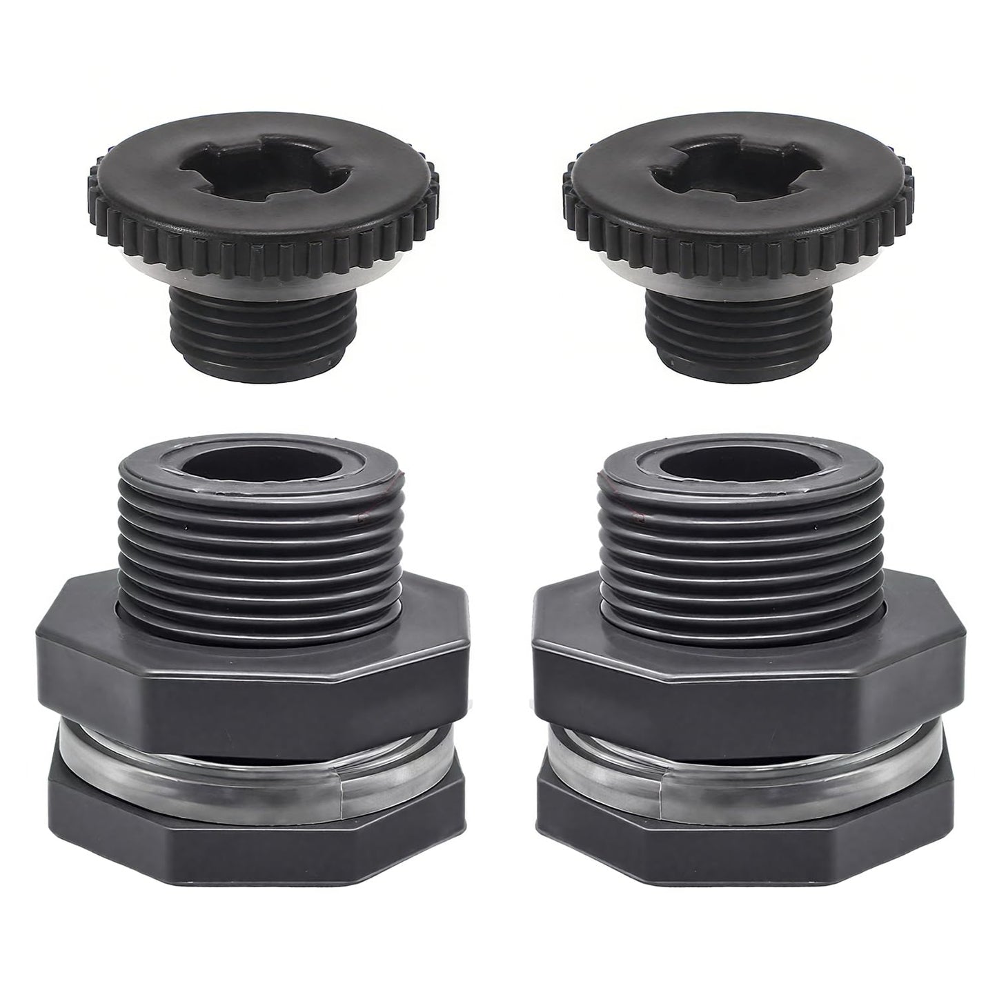 1" Female Bulkhead Water Tank Connector PVC Thru-Bulk Fitting for Rain Barrels, Aquariums, Tubs, Pools (Pack of 2)
