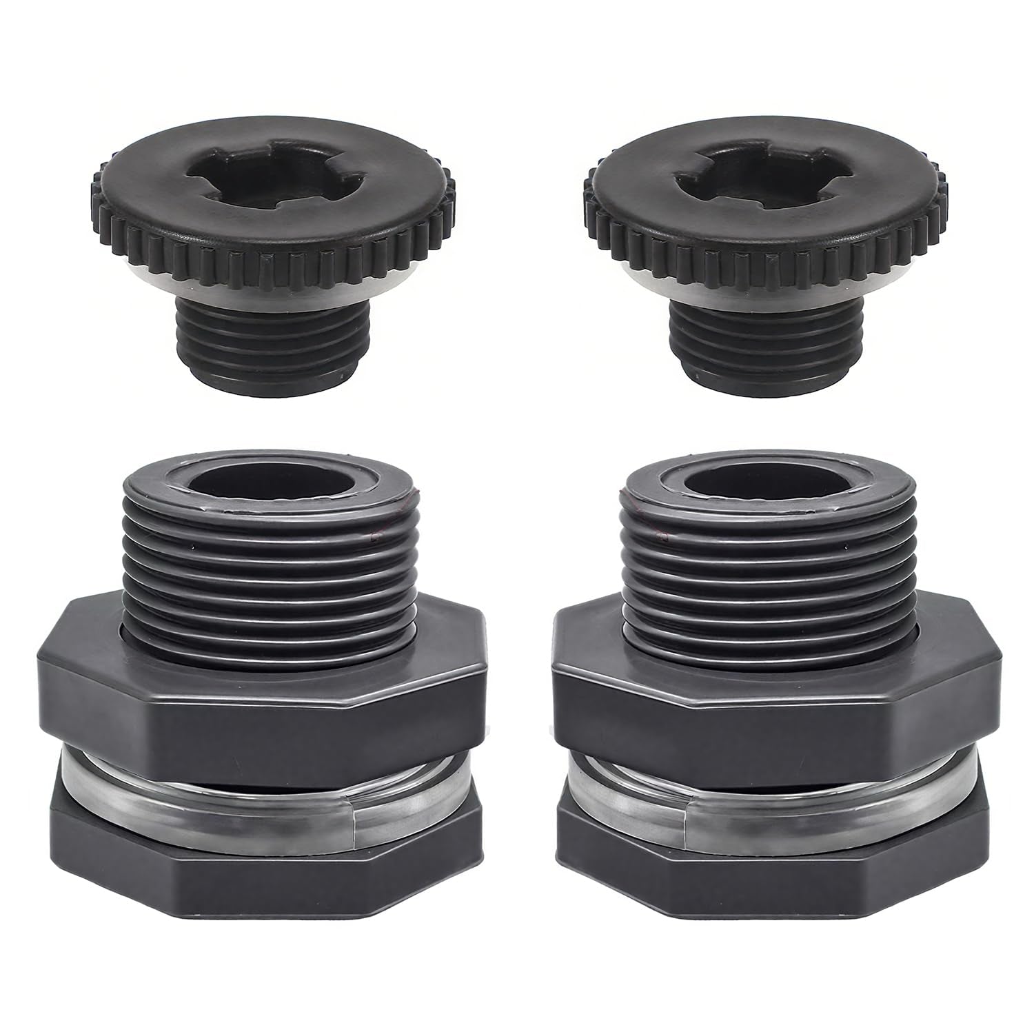 1" Female Bulkhead Water Tank Connector PVC Thru-Bulk Fitting for Rain Barrels, Aquariums, Tubs, Pools (Pack of 2)