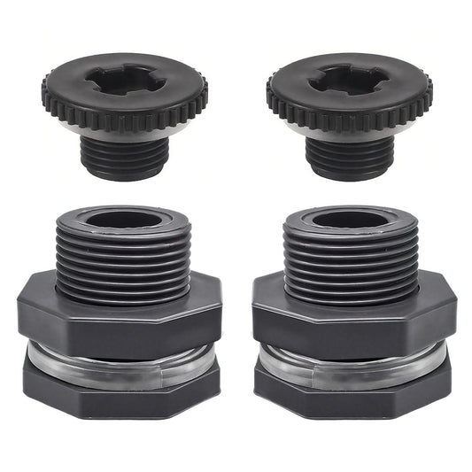 1" Female Bulkhead Water Tank Connector PVC Thru-Bulk Fitting for Rain Barrels, Aquariums, Tubs, Pools (Pack of 2)