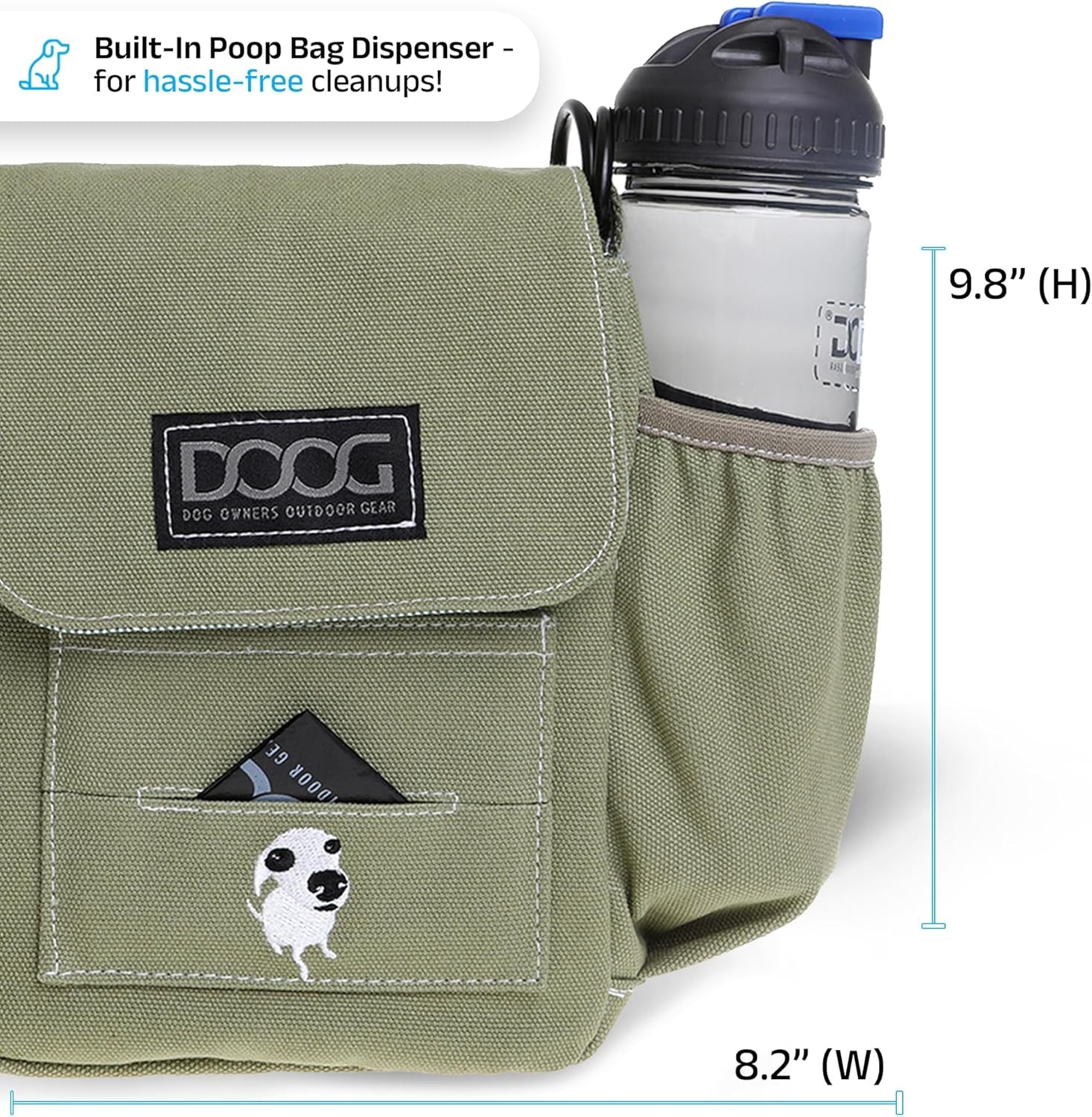 Walkie Bag - Adjustable Dog Treat Pouch Shoulder Bag with Poo Bag & Water Bottle Compartments - Comfort Fit for Everyday Use - Green