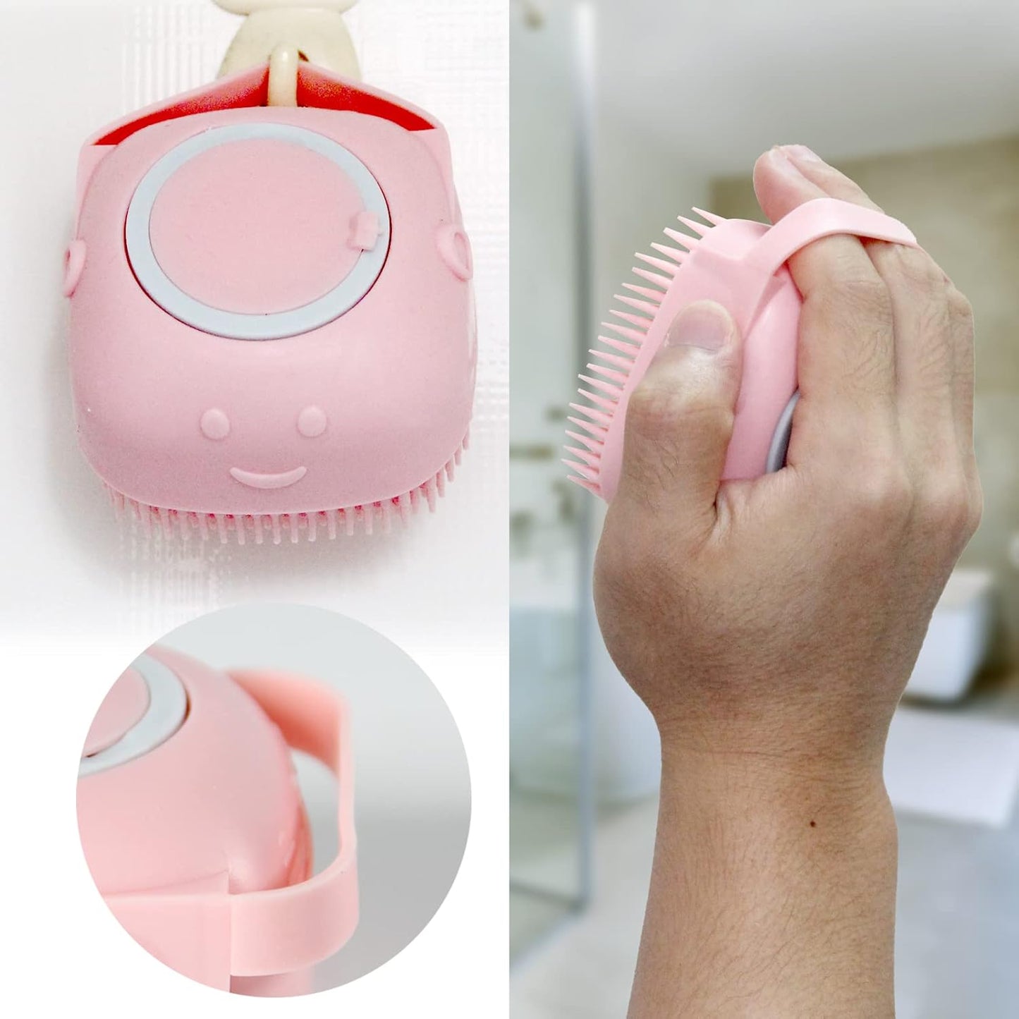 Pet Bath Brush Dog Bath Brush Shampoo Dispenser Soft Silicone Dog Bathing Brush Dog Shampoo Brush Scrubbers for Cats and Dog Shower Brush Grooming (Pink)