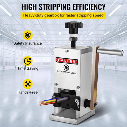 Manual Wire Stripping Machine, 0.06 In. - 0.98 In. Capacity,Hand Crank Wire Stripper with Portable Aluminum Construction