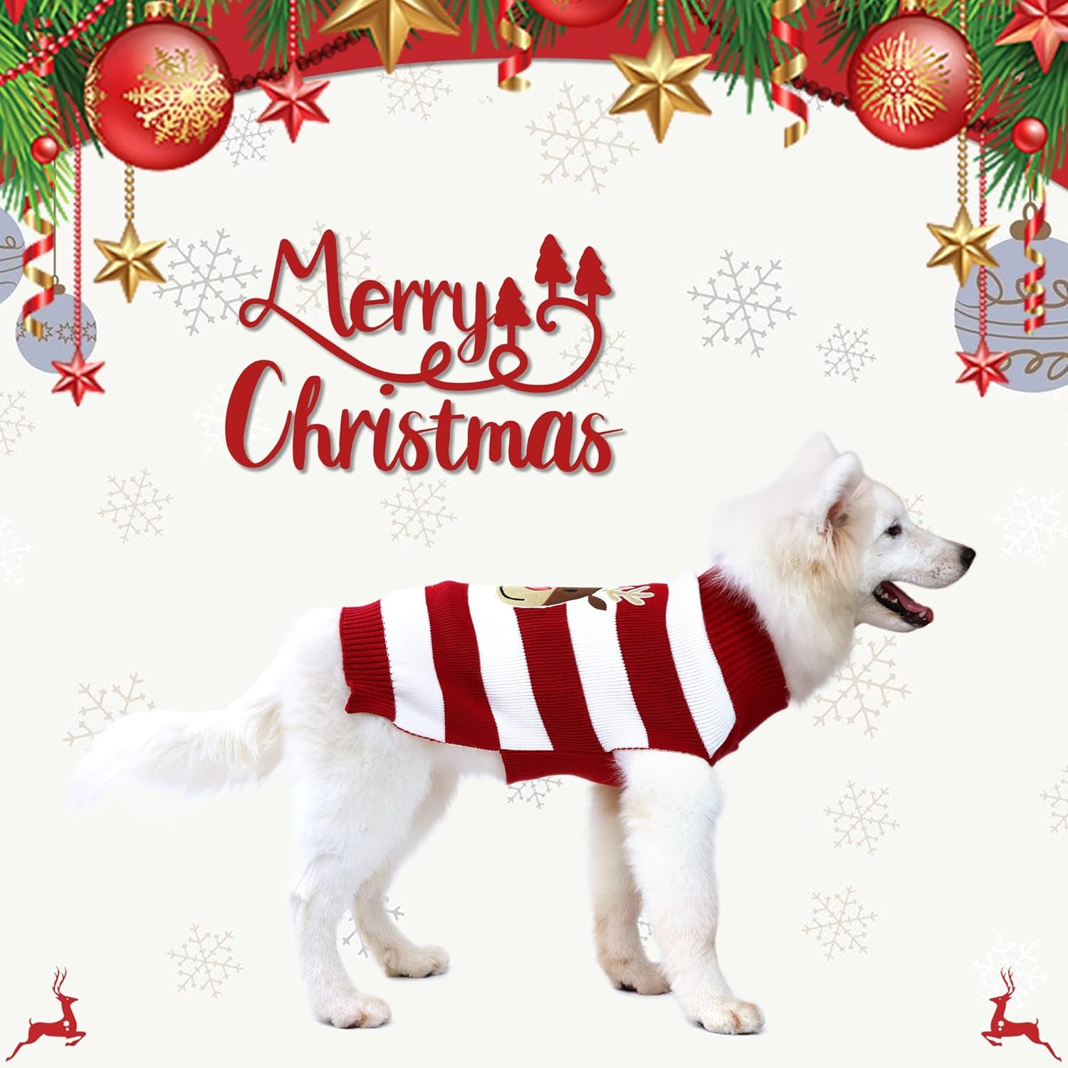 Dog Reindeer Sweaters New Year Christmas Pet Clothes for Small Dog and Cat (Red, Large)