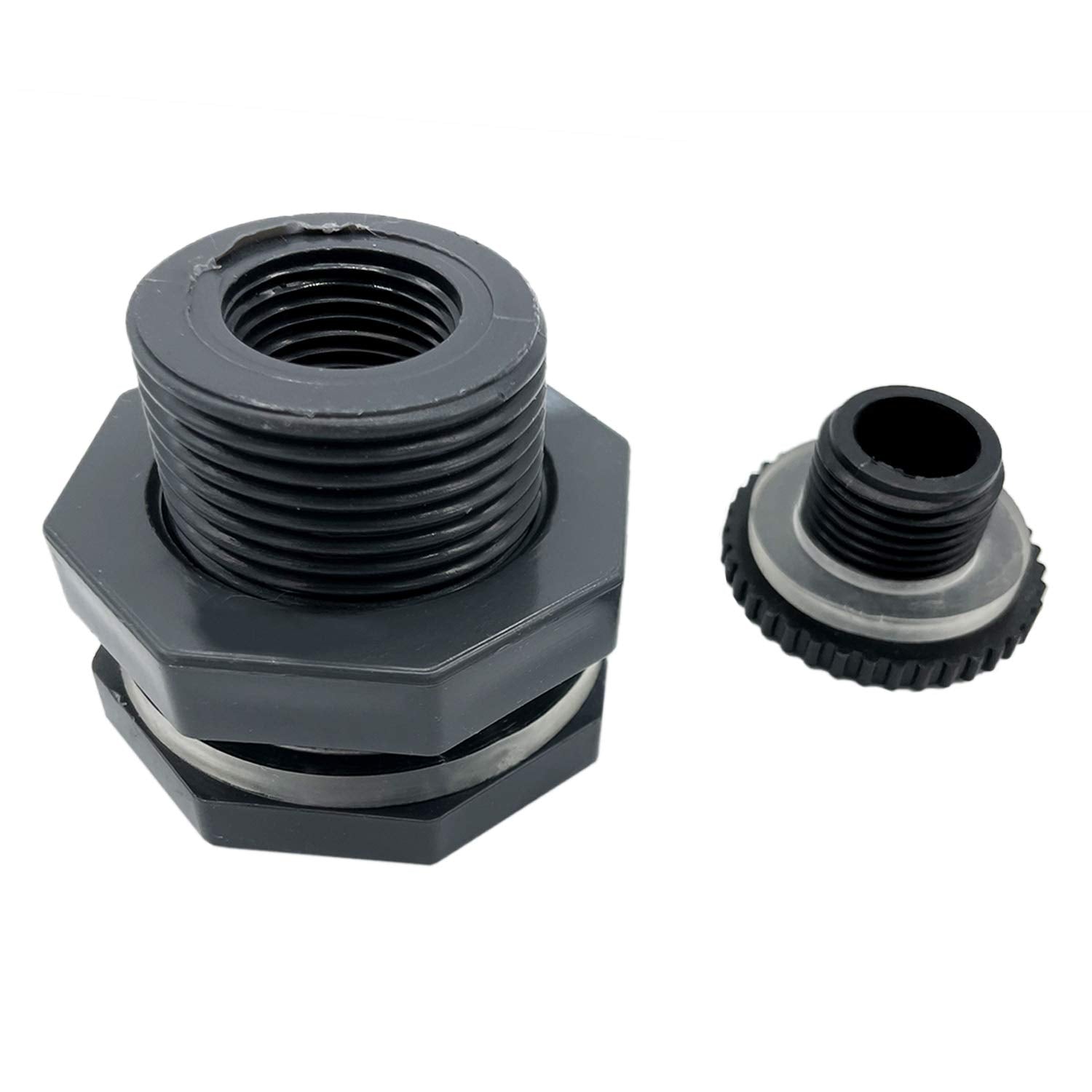 1" Female Bulkhead Water Tank Connector PVC Thru-Bulk Fitting for Rain Barrels, Aquariums, Tubs, Pools (Pack of 2)
