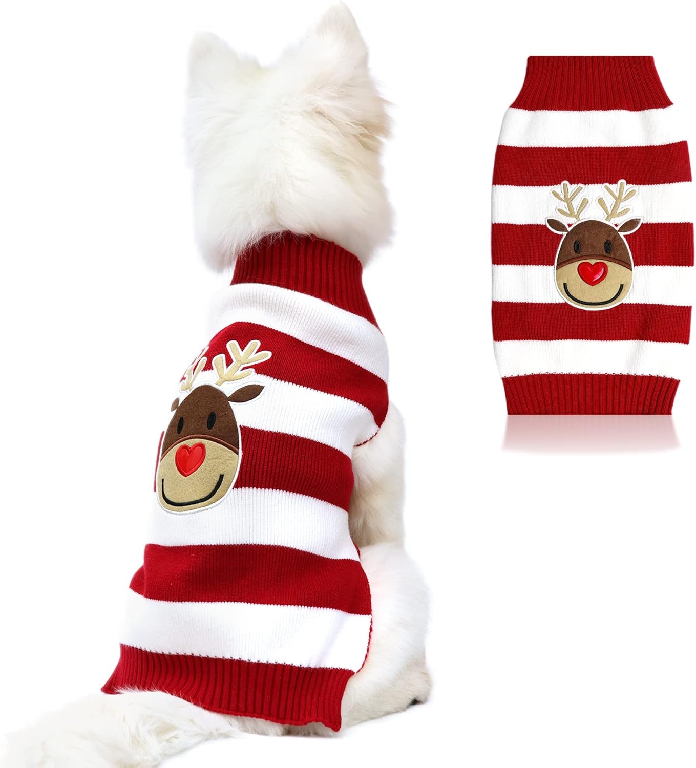 Dog Reindeer Sweaters New Year Christmas Pet Clothes for Small Dog and Cat (Red, Large)