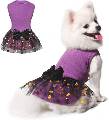 Dog Dress, Outfits Dog Party Dress, Dogs Princess Dresses with Lace, Pet Skirt Soft and Breathable for Small Medium Dogs (Purple, XL)