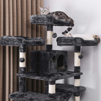 Large Cat Tree Condo with Sisal Scratching Posts Perches Houses Hammock, Cat Tower for Indoor Cats Furniture Kitty Activity Center Kitten Play House Grey MMJ03B