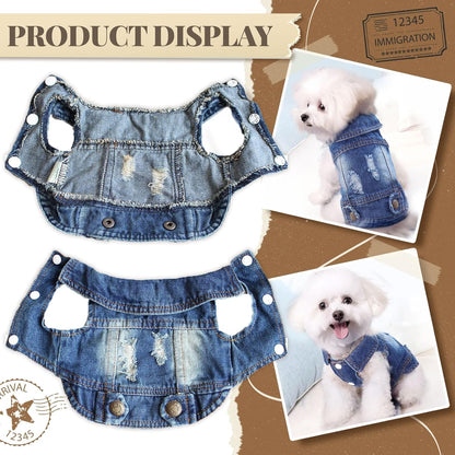 Cool Dog Jean Jacket Small Puppy Outfits Frenchie Clothes Denim Coats for Small Medium Dogs Cats Boys Girls Pet Vest Dog Shirt Clothing Doggy Costume (Blue, M（Suggest 6-9 Lbs）)