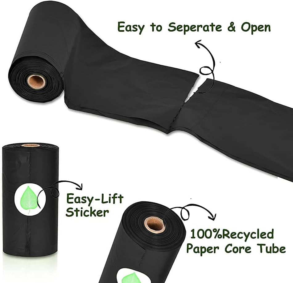 360PCS Dog Poop Bags, Strong Waste Bag Doggy Bags, Extra Thick Poop Bags for Walking Dog with 2PCS Silicone Dog Poop Bag Holder, 360 Bags in Total, Lavender-Scented Black