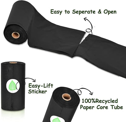 360PCS Dog Poop Bags, Strong Waste Bag Doggy Bags, Extra Thick Poop Bags for Walking Dog with 2PCS Silicone Dog Poop Bag Holder, 360 Bags in Total, Lavender-Scented Black