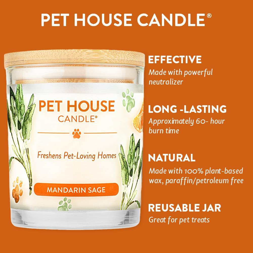 Pet Friendly Candle, 9 OZ Scented Soy Candle, Clean Burning, Long Lasting Air Freshener for Home - Mandarin Sage