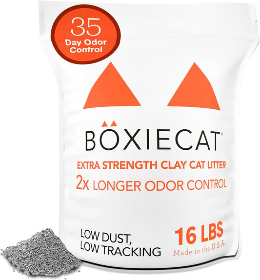 Boxie® Extra Strength 35 Day Odour Control Clumping Clay Cat & Kitty Litter 16Lb, 99.9% Dust-Free, Probiotic Formula, Long-Lasting, Veterinarian Approved, Easy Scooping for Multi-Cat Homes