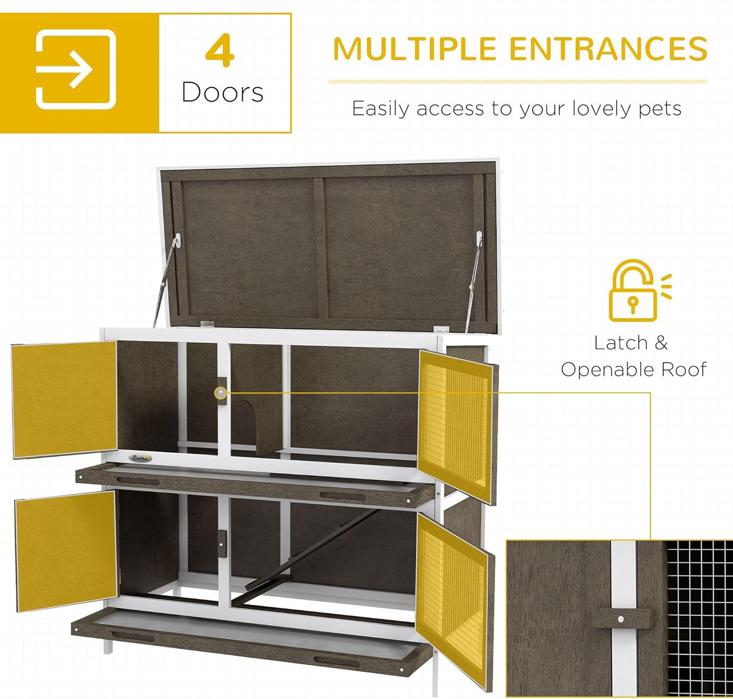 Wooden Bunny Rabbit Hutch, Small Animal Habitat with Ramp, Removable Tray & Weatherproof Roof, for Rabbits, Chickens, Ducks, Indoor/Outdoor, Brown