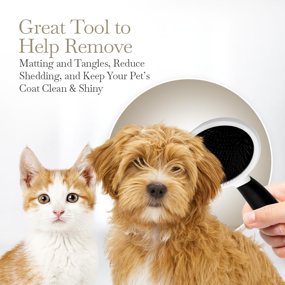 Slicker Pet Brush - Angled Fine Steel Wires - Ergonomically Designed Rubberized Handle for Comfort & Control - Remove Shedding & Matted Hair - Tool for Grooming Dogs & Cat