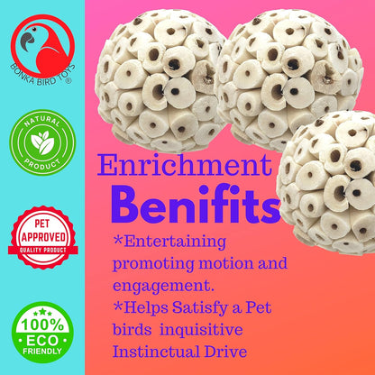1214 Pk3 All-Natural Sola Atta Balls, 3-Pack, 2" Diameter, Soft and Lightweight Chew and Foot Toys for Birds, Small Pets, and DIY Crafts, Safe for Parrots, Parakeets, and Cockatiels