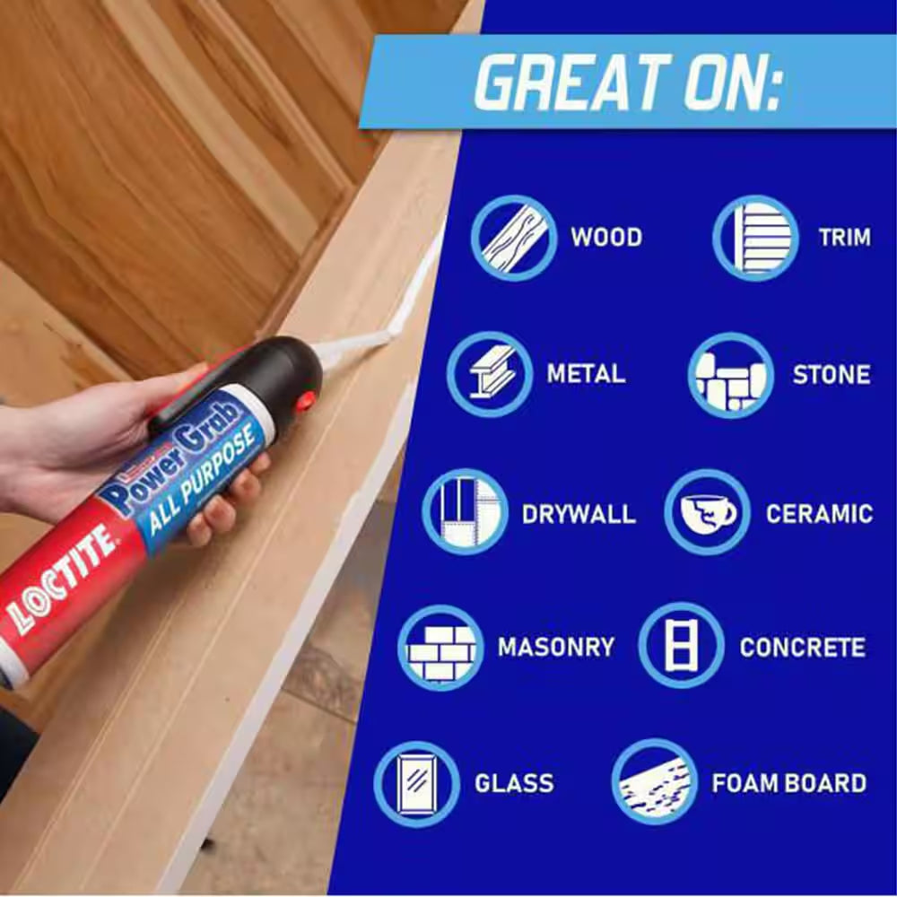 Power Grab All Purpose Instant Grab 7.5 Oz. Latex Construction Adhesive White Pressure Pack (9 Pack)