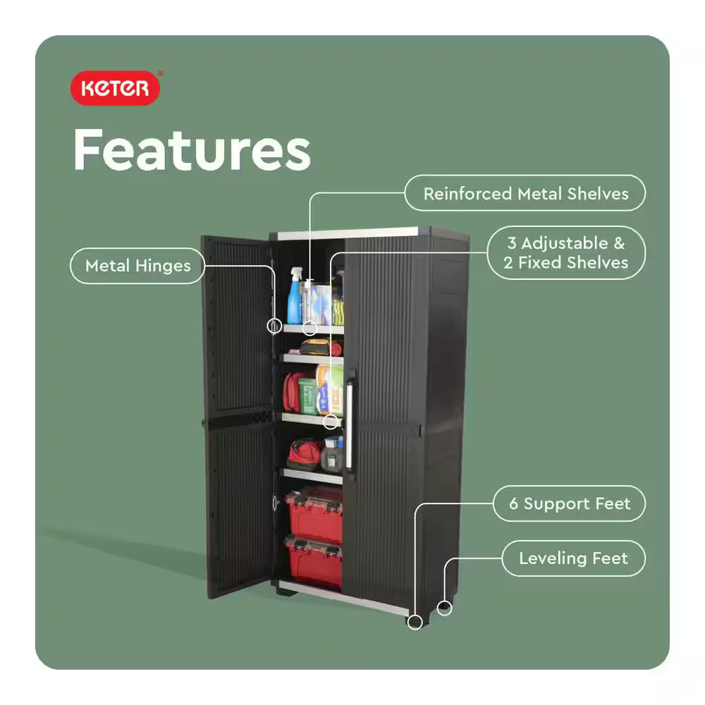 Premium One 35 In. W X 71.7 In. H. X 18.5 In. D 5-Shelf Resin Freestanding Cabinet in Black