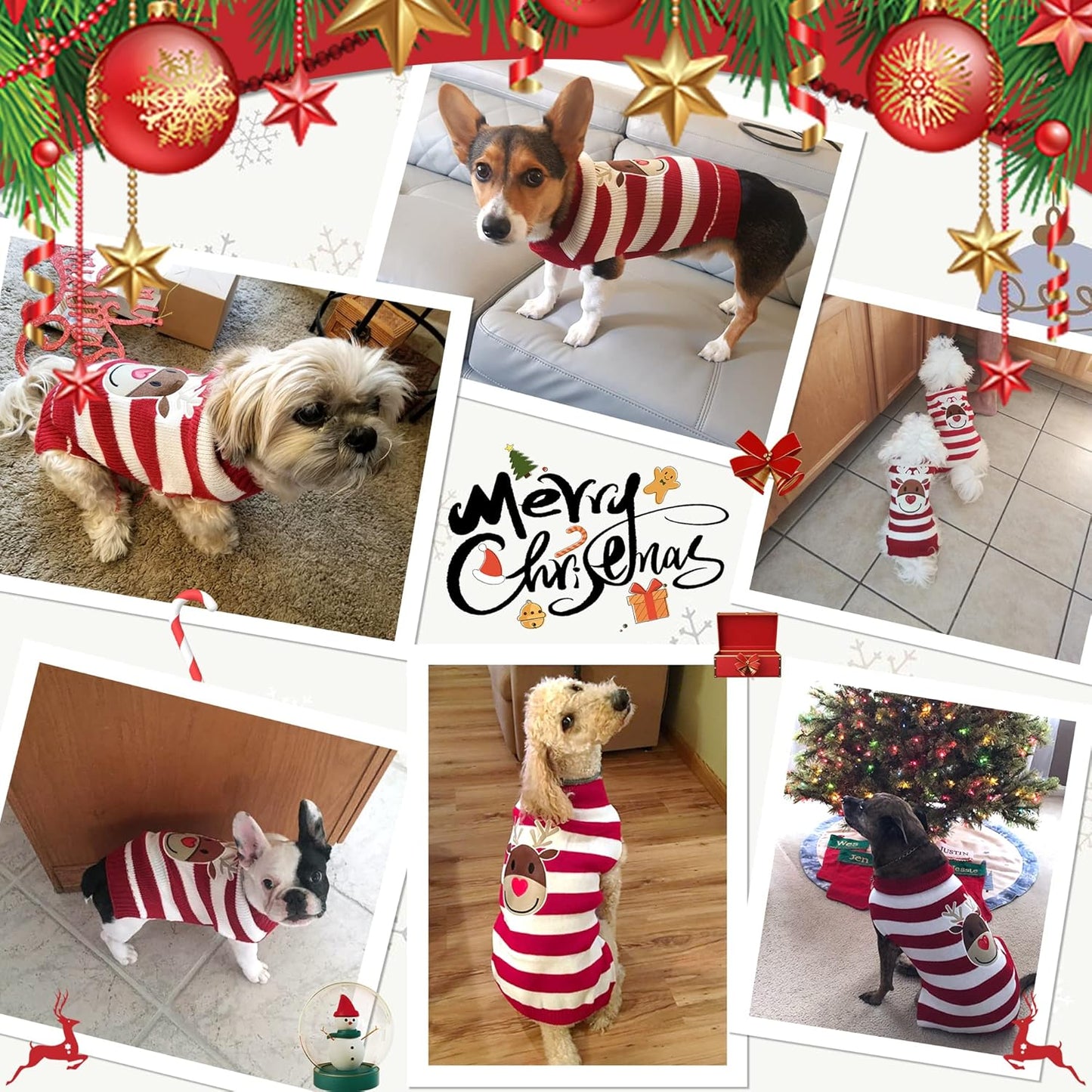 Dog Reindeer Sweaters New Year Christmas Pet Clothes for Small Dog and Cat (Red, Large)