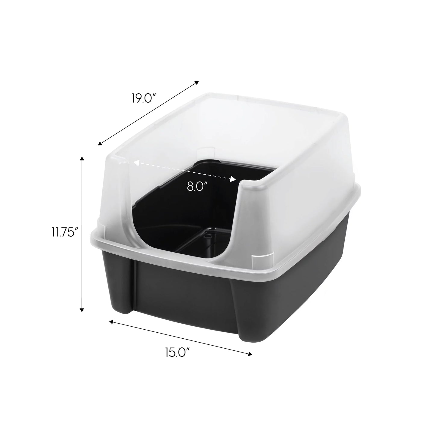 , High Sided Open Top Cat Litter Box with Scoop, Solid Black