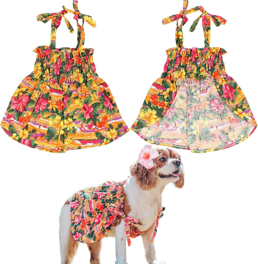 Hawaiian Dog Dress - Floral Dog Beach Outfit - Pull-Up Straps Breathable Summer Clothes - Girl XL