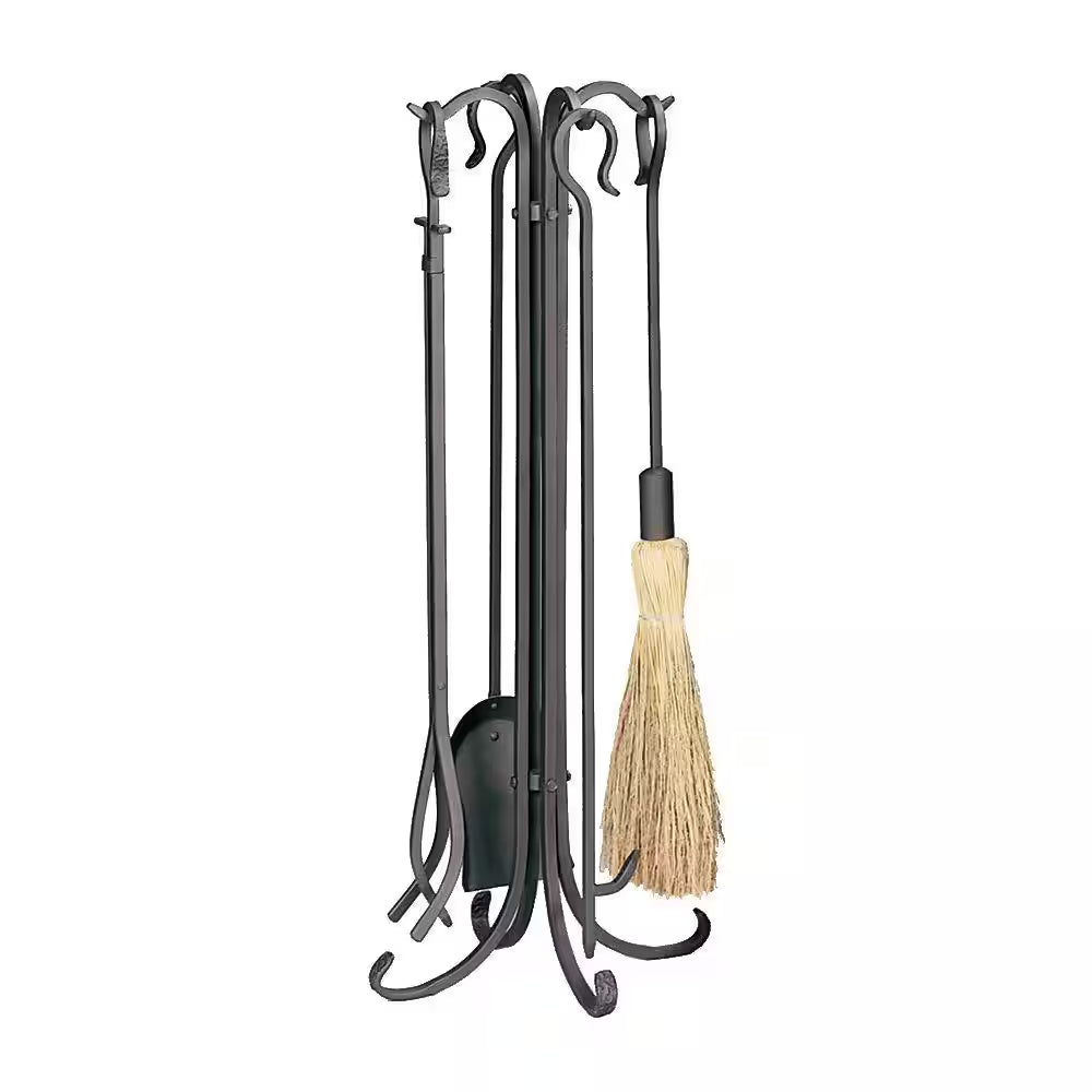 Rustic Bronze Finish 5-Piece Fireplace Tool Set with Heavy Weight Construction