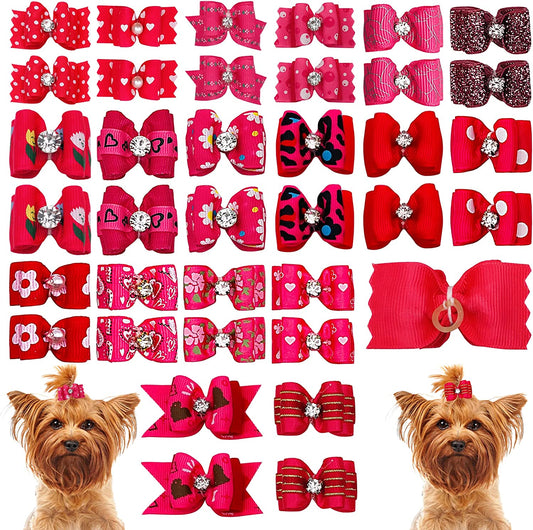 20Pcs Small Dog Hair Bows with Rubber Bands Puppies Doggies Cats Topknot Bowknot Matching Hair Grooming Accessories for Boy Girl Pomeranian Yorkie Poodle Maltese Shih Tzu Groomer