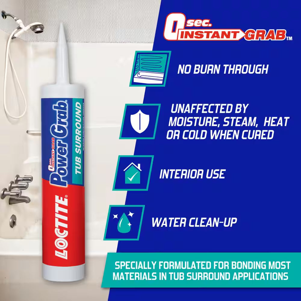 Power Grab Tub Surrounds Instant Grab 9 Oz. Latex Construction Adhesive White Cartridge
