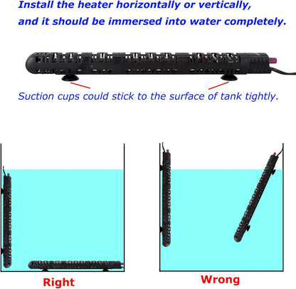 100W/300W/500W Aquarium Heater 500 Watt Fish Tank Heater Submersible Auto Thermostat Turtle Tank Heater 40-90 Gallon with Protective Sleeve and 3 Suckers