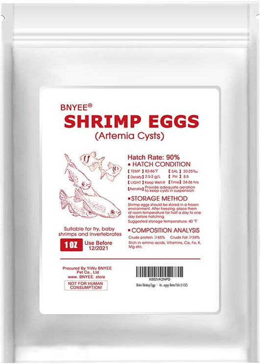 Brine Shrimp Eggs - Artemia Cysts, 90% Hatch Rate for Tropical Fish, Goldfish, Koi, Guppy, Betta (1 OZ)