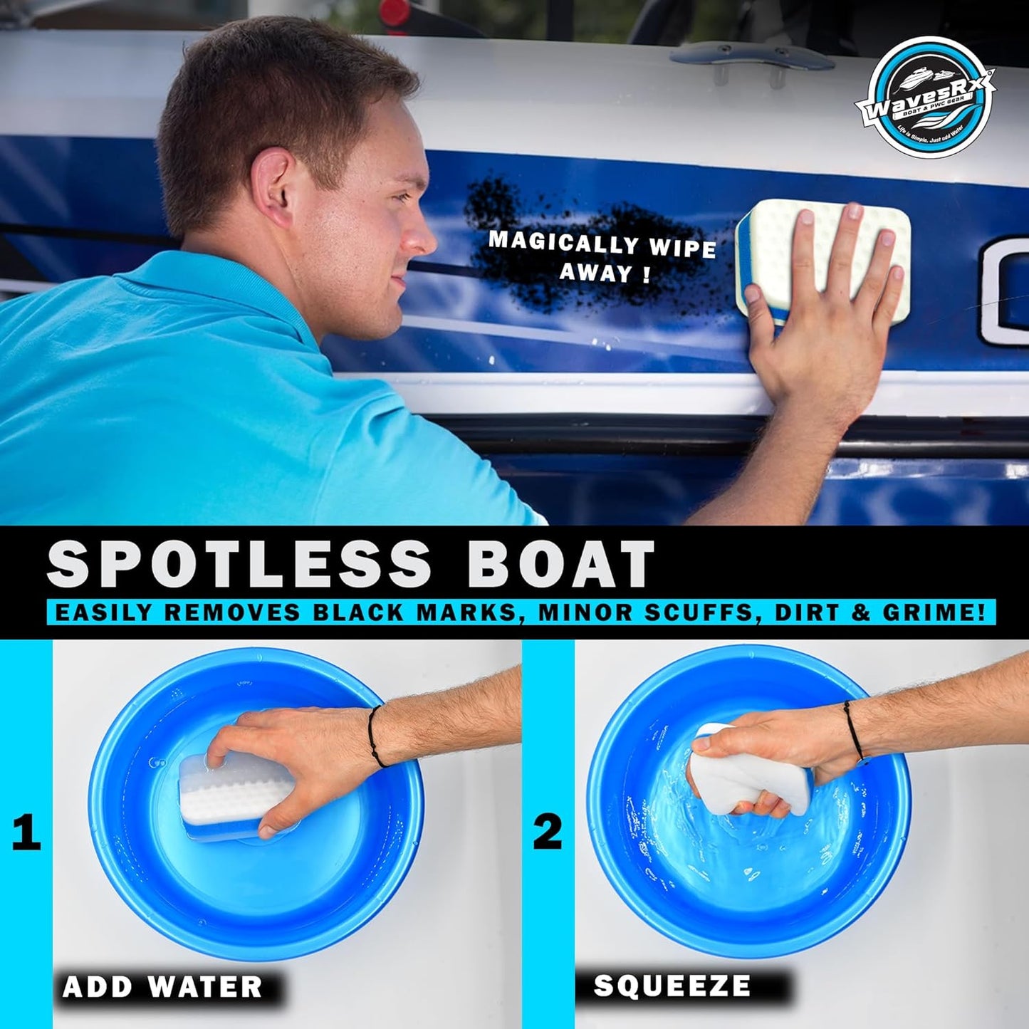 PWC & Boat Erasers - Boat Cleaner Pads & Polishing Sponges for Grime & Scuffs - Marine Eraser for Scuffs,Dirt, Salt & Grime - Cleaning Supplies for Jet Ski Boat Accessories Marine Cleaning Kit