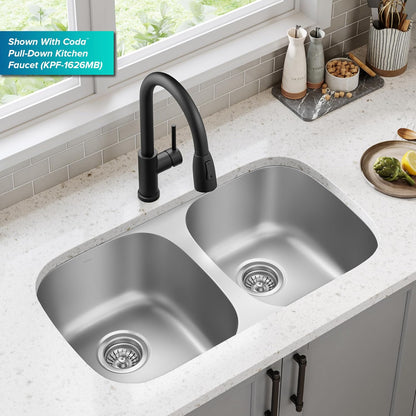 Premier 32-Inch Undermount 50/50 Double Bowl 18-Gauge Stainless Steel Kitchen Sink with Strainers (X2), KBU22