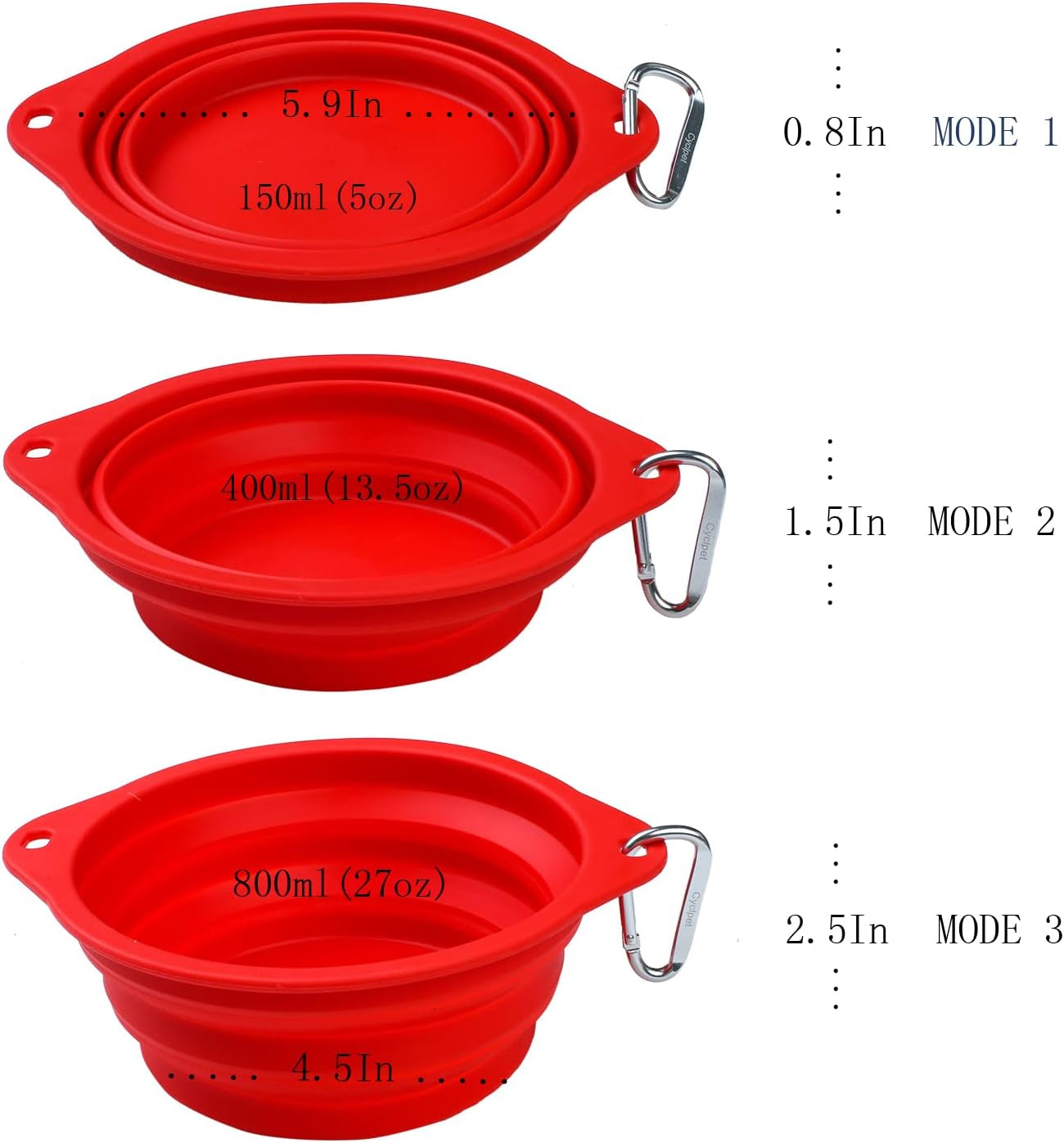 Collapsible Silicone Dog Bowl with Carabiner, 3 Sizes 5-27Oz, Portable Pet Outdoor,Travel Bowl,(Black and Red)