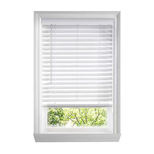 White Cordless Faux Wood Blinds for Windows with 2 In. Slats - 27 In. W X 72 In. L (Actual Size 26.5 In. W X 72 In. L)