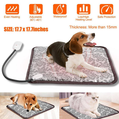 17.7 In. X 17.7 In. Pet Heating Pad Small Dog Cat Bed Electric Heating Mat Waterproof Adjustable Warming Blanket