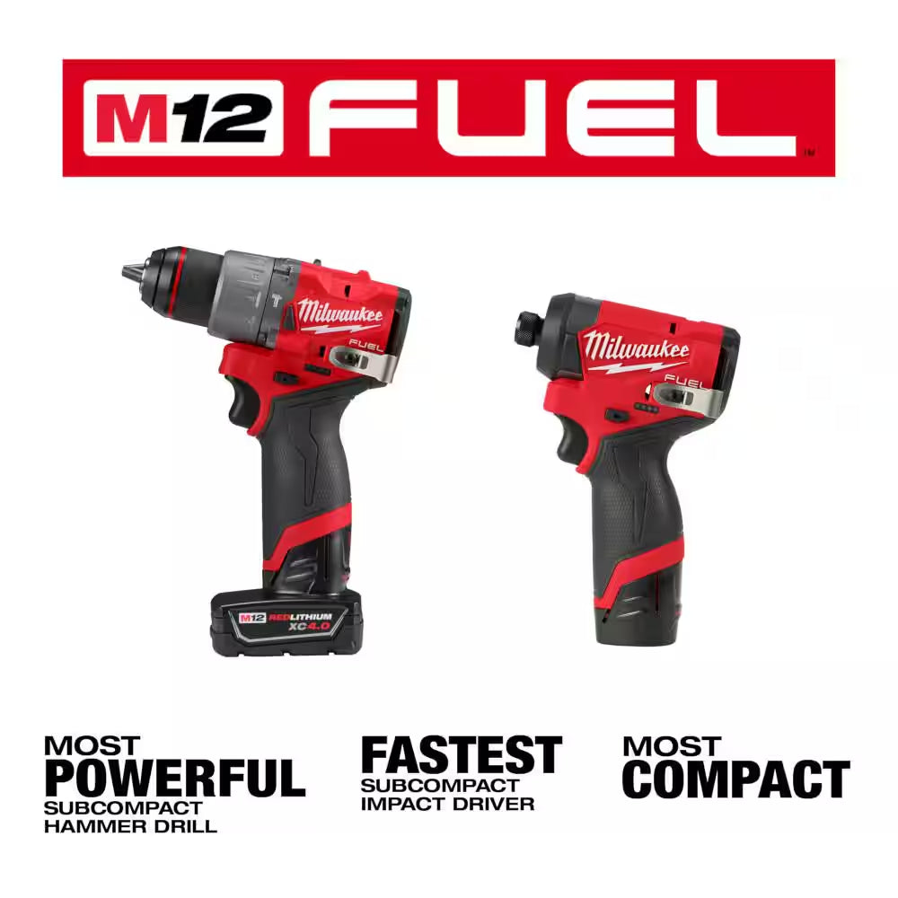 M12 FUEL 12-Volt Li-Ion Brushless Cordless Hammer Drill and Impact Driver Combo Kit (2-Tool) with M12 Right Angle Drill