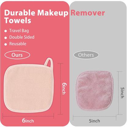 Makeup Remover Cloth, 6" X 6" Make up Towels Reusable Face Cloth for Washing Face, 12 Pack Makeup Remover Pads Microfiber Face Washcloth with Mesh Bag, Beige